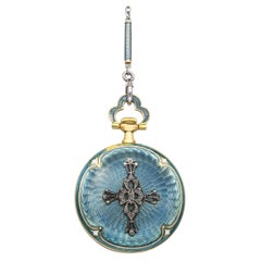 Antique 1900s Tiffany & Co. Guilloche Enamel Pocket Watch Necklace