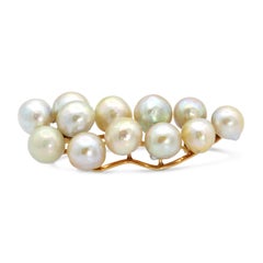 Vintage Ming's 14k Yellow Gold Pearl Brooch