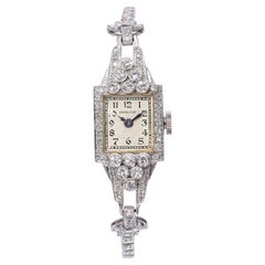 Reloj de cóctel para mujer Art Déco de platino con diamantes Hamilton y cuerda manual