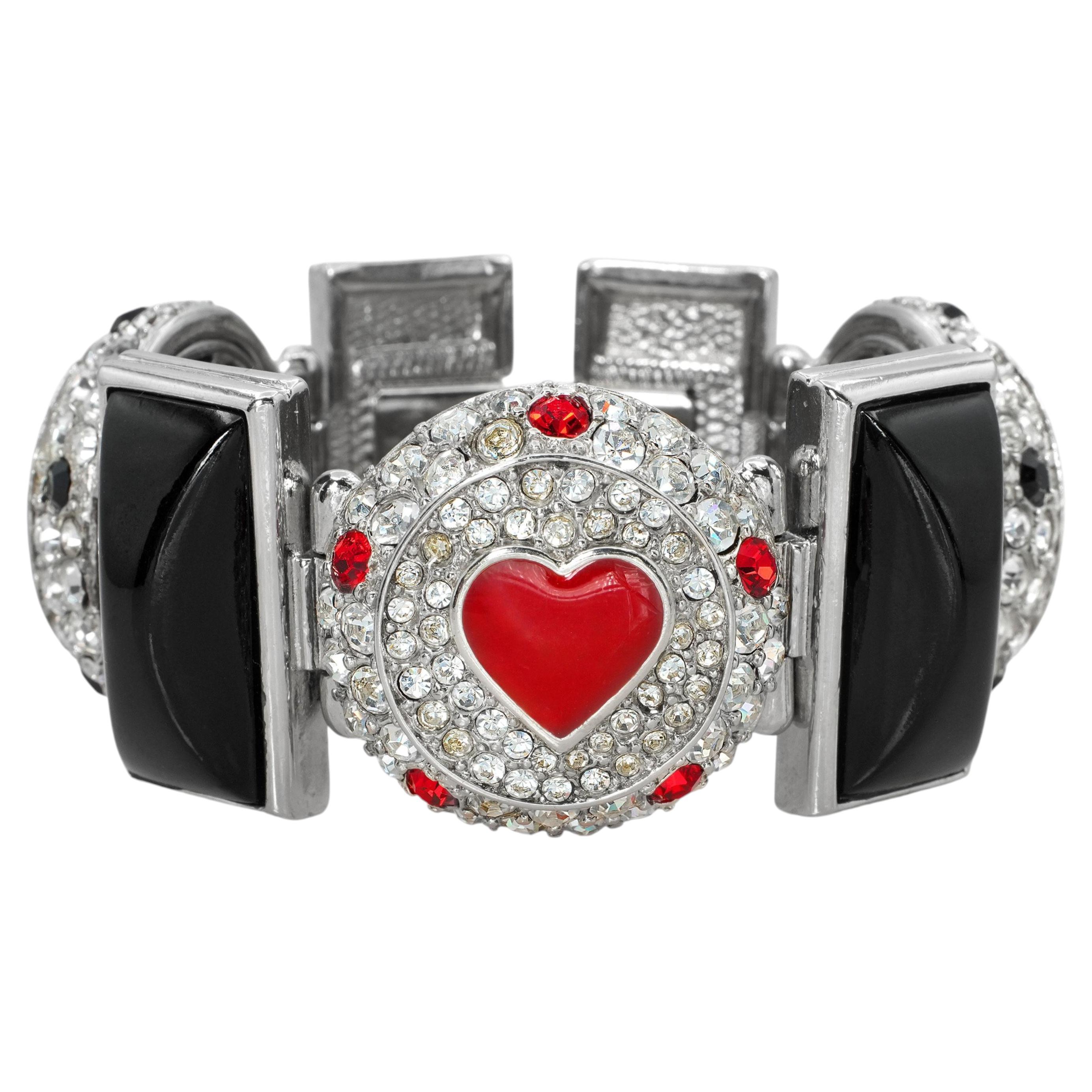 Vintage Christian Dior Boutique Silver-Tone Enamel Crystal Bracelet