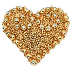Vintage Christian Lacroix Gold Plated Textured Heart Brooch