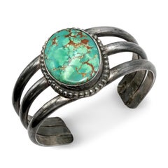 Vintage Southwestern Sterling Silver Turquoise Three-Row Cuff