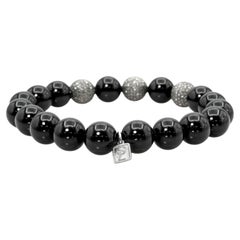 Sheryl Lowe Sterling Silver Diamond Black Onyx Bead Bracelet
