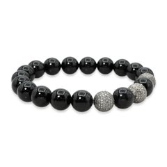 Sheryl Lowe Sterling Silver Diamond Black Onyx Bead Bracelet