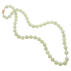 Vintage Ming’s 14K Gold Nephrite Jade Beaded Necklace
