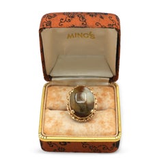 Vintage Ming’s 14K Gold Brown Jade Cabochon Ring