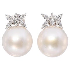 18k White Gold 15.3mm South Sea Pearl and Diamond Earrings
