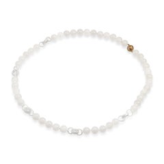 Vintage 14k Yellow Gold White Jade and Diamond Necklace