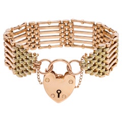 Antique 9K Rose Gold Gate Link Bracelet with Heart Padlock