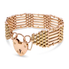 Antique 9K Rose Gold Gate Link Bracelet with Heart Padlock