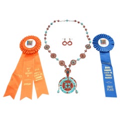 Causandra Dukepoo Silver Reversible Turquoise Coral Necklace & Earrings Set