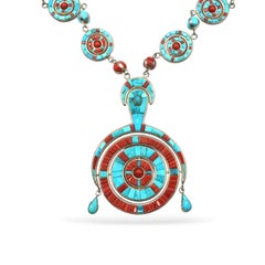 Causandra Dukepoo Silver Reversible Turquoise Coral Necklace & Earrings Set