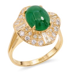 14k Yellow Gold 2.18ct Imperial Green Jadeite Jade & Diamond Pavé Ballerina Ring