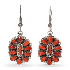 Vintage Southwestern Silver Coral Cluster Squash Blossom Necklace & Earrings