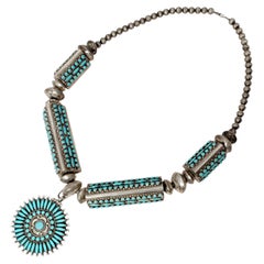 Vintage Navajo W. Begay Sterling Silver Turquoise Cluster Necklace