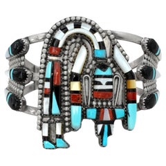 Zuni CELIICI Sterling Silver Turquoise Coral Mother of Pearl Cuff Bracelet