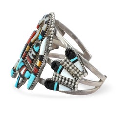 Zuni CELIICI Sterling Silver Turquoise Coral Mother of Pearl Cuff Bracelet