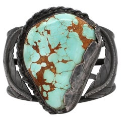 Vintage Southwestern Sterling Silver Turquoise Leaf Cuff Bracelet