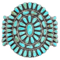 Larry Moses Begay Navajo Sterling Silver Turquoise Cluster Cuff Bracelet