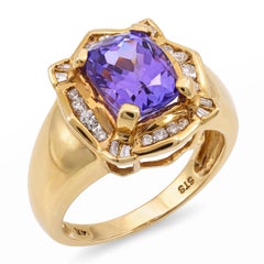 14k Yellow Gold 3.3ct Tanzanite and Diamond Statement Ring