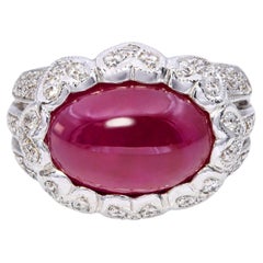 18k White Gold 6.62ct Ruby Cabochon and Diamond Ring