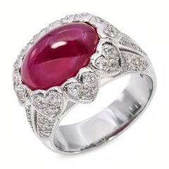 18k White Gold 6.62ct Ruby Cabochon and Diamond Ring