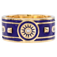 Foundrae 18k Yellow Gold & Enamel Sun Diamond Cigar Band Ring