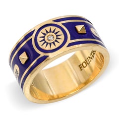 Foundrae 18k Yellow Gold & Enamel Sun Diamond Cigar Band Ring