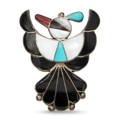 Vintage Leagus Zuni Sterling Silver Turqoise Black Onyx Brooch and Earrings