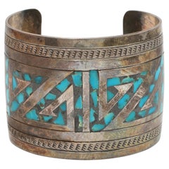 Vintage Navajo Charlie Bowie Sterling Silver Turquoise Cuff