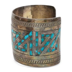 Vintage Navajo Charlie Bowie Sterling Silver Turquoise Cuff