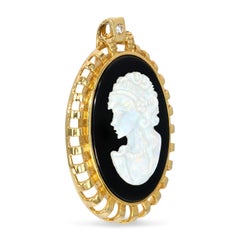 Vintage 18k Yellow Gold Opal and Black Onyx Cameo Pendant