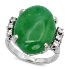 Vintage 14k White Gold 12.09ct Apple Green Jadeite Jade and Diamond Ring
