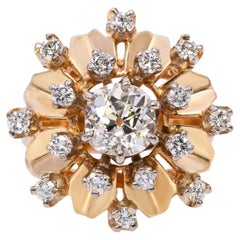 Vintage 14k Yellow Gold GIA 1.44ct L Si1 Old Mine Cut Diamond Starburst Ring