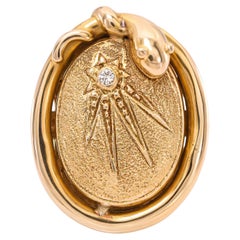 Antique 13k Yellow Gold Diamond Snake and Shooting Star Ring