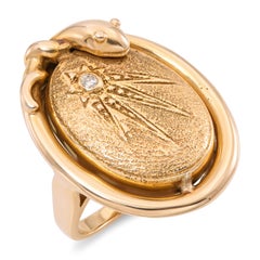Antique 13k Yellow Gold Diamond Snake and Shooting Star Ring