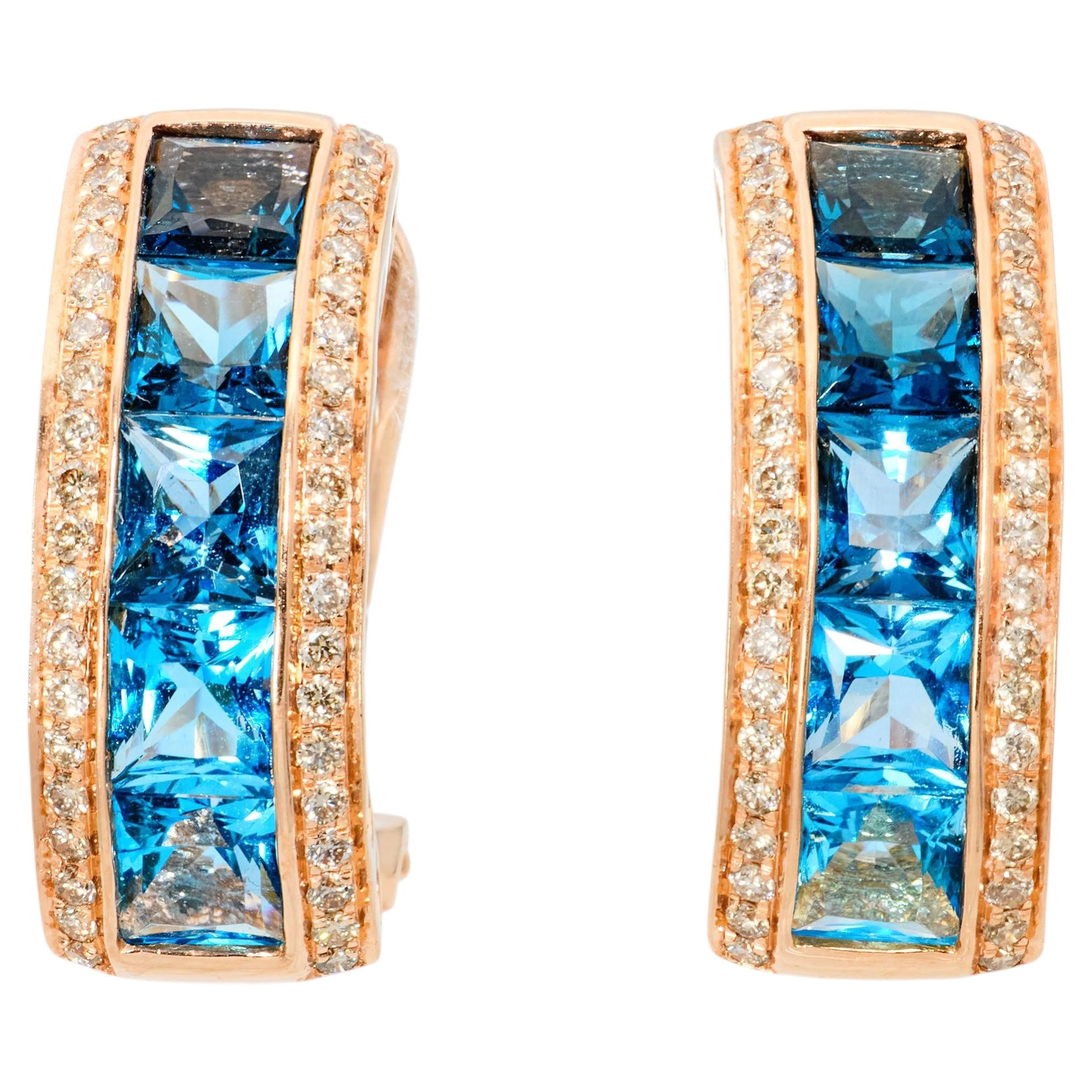 Pre-owned Bellarri 14k Rose Gold Blue Topaz And Diamond Ombre Convertible Earrings In Red