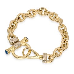 Pulsera vintage de H. Stern de oro amarillo de 14k con eslabones y calcedonia azul