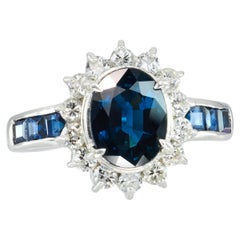 Vintage Platinum 2.33ct Sapphire and Diamond Halo Ring