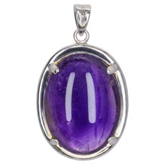 Vintage 16k White Gold Amethyst Cabochon Pendant