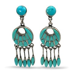 Zuni Annie Quam Gasper Sterling Silver Turquoise Inlay Spiderweb Jewelry Set