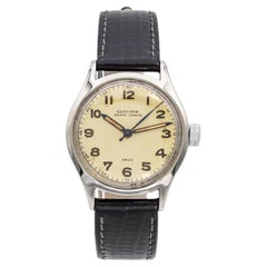 Vintage Glycine Bienne Genève Stainless Steel Hand-Wind Men's Watch