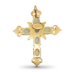 Vintage 13k Yellow Gold Opal Cross Pendant