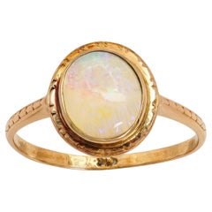 Antique Late Victorian 17k Rose Gold Opal Engraved Ring