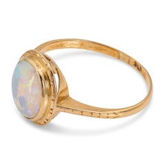 Antique Late Victorian 17k Rose Gold Opal Engraved Ring
