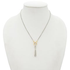 David Yurman Sterling Silver & 18k Gold Pavé Diamond Barrel Pendant Necklace