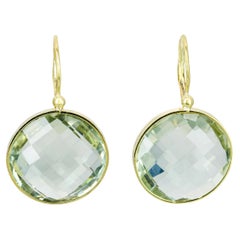Vintage 14k Yellow Gold Prasiolite Checkerboard Drop Earrings