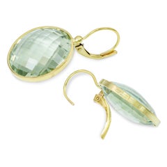Vintage 14k Yellow Gold Prasiolite Checkerboard Drop Earrings