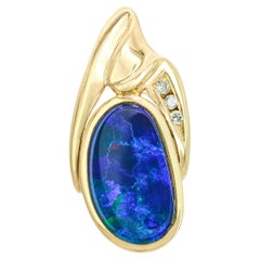 Vintage 14k Yellow Gold Australian Boulder Opal and Diamond Slide Pendant