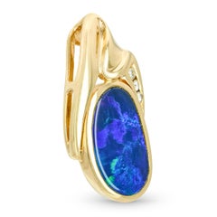 Vintage 14k Yellow Gold Australian Boulder Opal and Diamond Slide Pendant